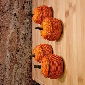 Halloween Orange Wicker Pumpkin mini Baskets set of 4